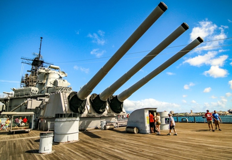 USS Missouri Deck Guns and Visitors Pearl Harbor Oahu