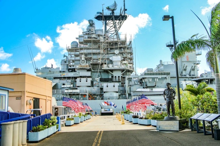 USS Missouri Entrance Nimtz Statue and Flags