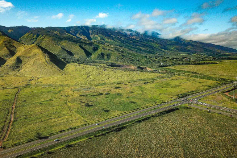 Central Maui Aerial West Maui Mountains And Highway Intersection Fields