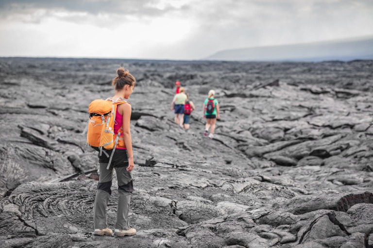 Girl On Tour Of Lava Fields Big Island