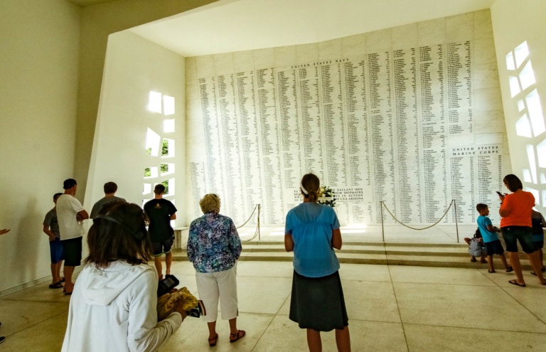 Arizona Memorial Marble Wall of Remembrance Visitors Pearl Harbor Oahu