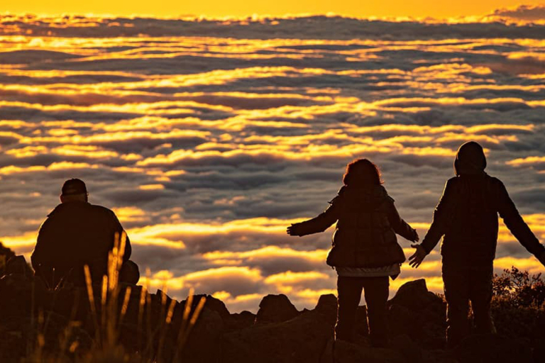 Haleakala Sunrise Clouds Visitors Arms Outstretched Feature
