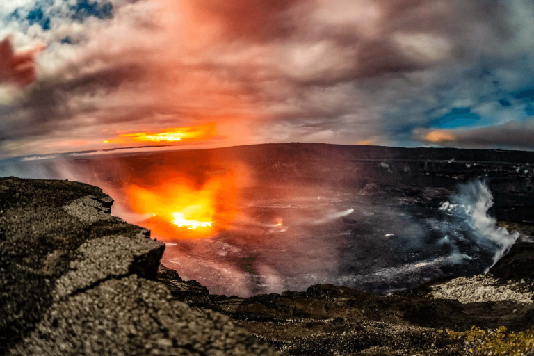 Kilauea And Mauna Loa Volcanoes Night Glow Eruption Big Island Hawaii