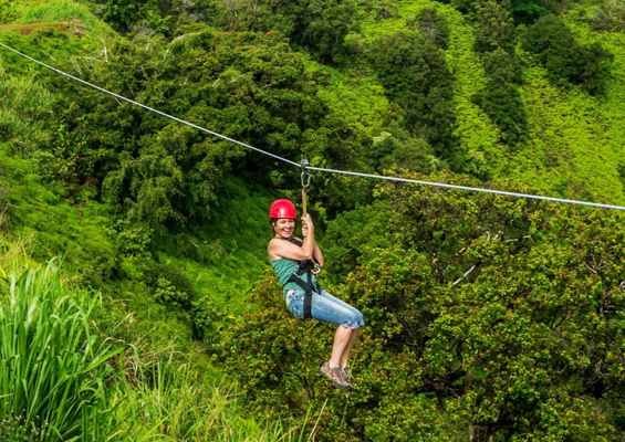 Kauai Lihue Zipline Flying Down The Mountainside Kauai Backcountry Adventures Slider