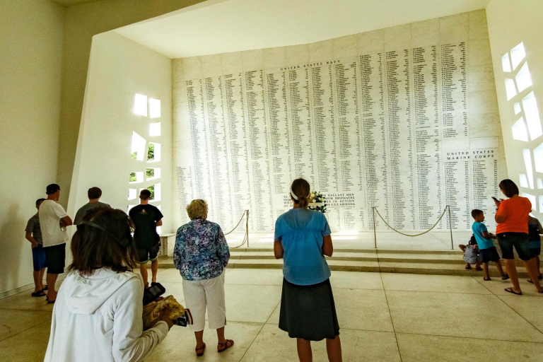 Arizona Memorial Marble Wall Visitors Pearl Harbor Oahu Feature