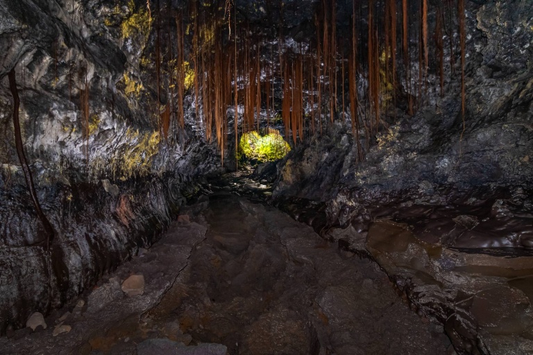 dark underground lava tube at kaumana caves state park in hilo big island hawaii