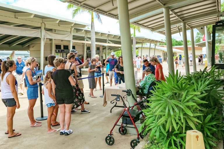 visitors with veteran at pearl harbor visitor center oahu hawaii