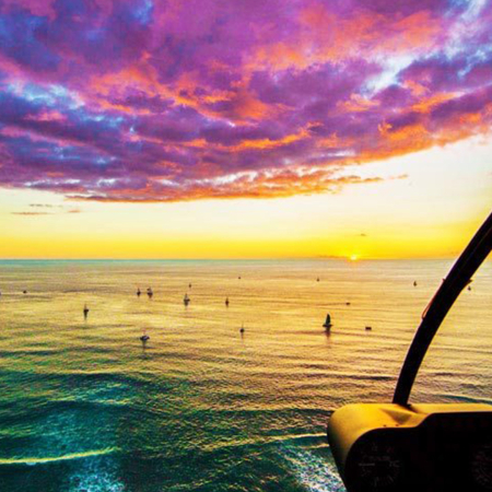 Beautiful Sunset Cockpit View Oahu Beach Rainbow Helicopters