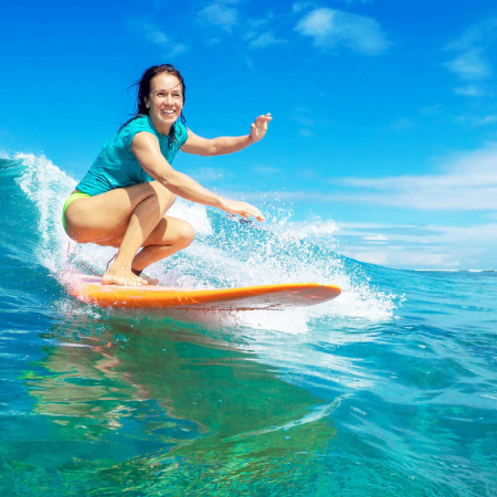 Beautiful Girl Surfing On Big Transparent Waves Maui Product