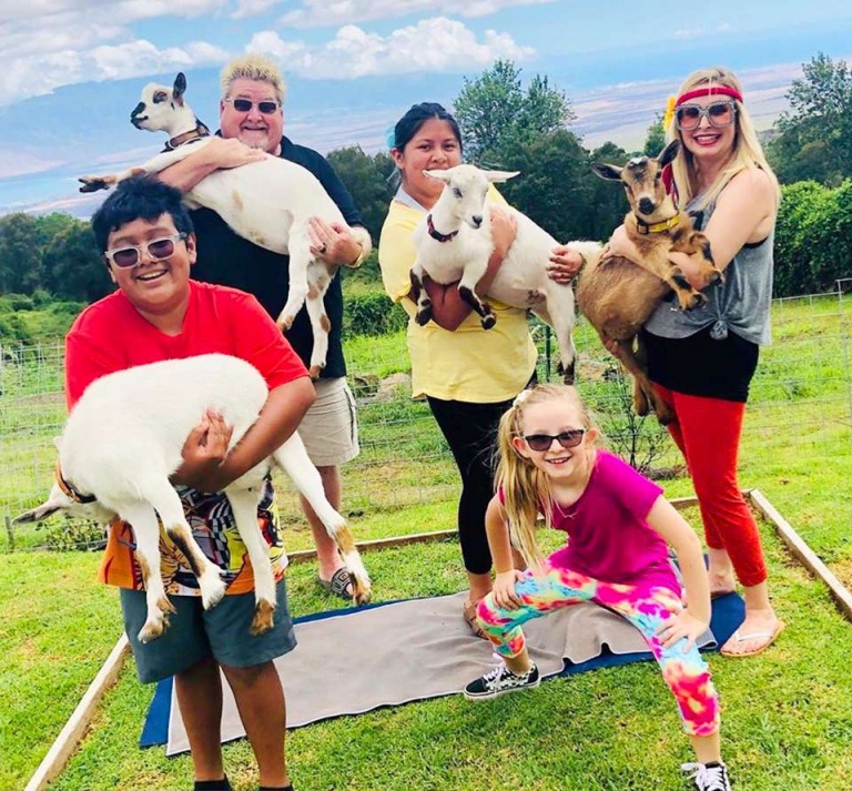 family yoga with goat maui