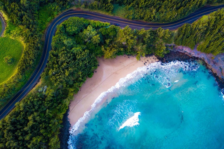 West Maui Sightseeing Aerial View Of The Sandy Beach And Curved Asphalt